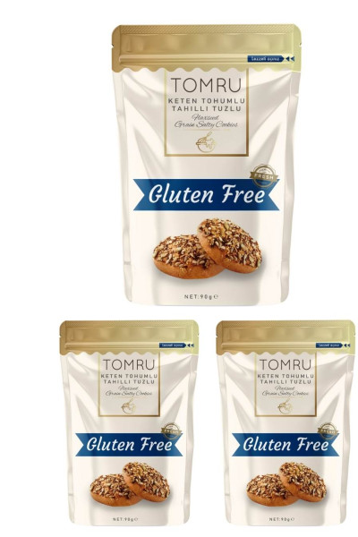  Tomru Glutensiz Keten Tohumlu Tahıllı Tuzlu Kurabiye 3x90gr