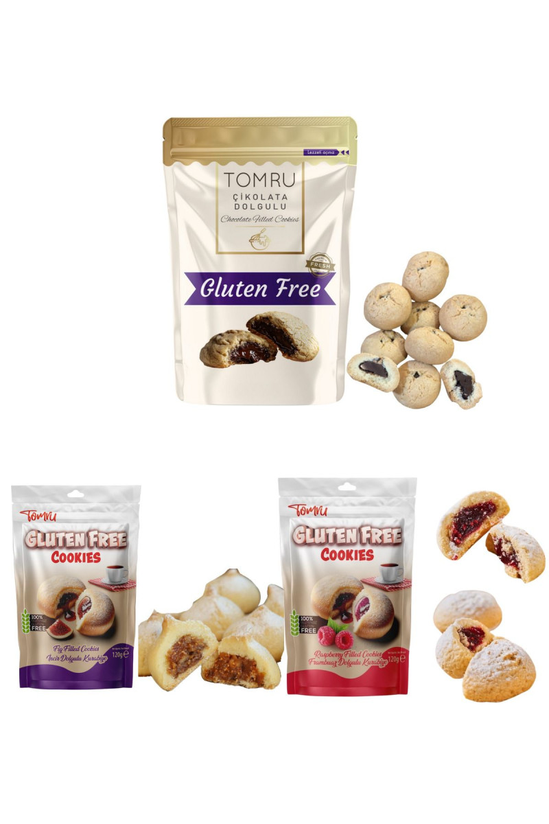 Tomru Glutensiz İçi Dolgulu Kurabiye Seti 3x120gr (FRAMBUAZ,İNCİR,ÇİKOLATA)